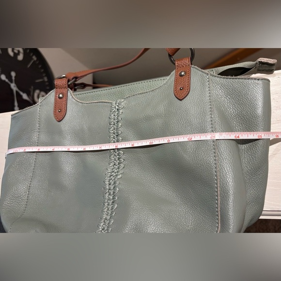 The Sak Bolinas Satchel Handbag, Sage Green Leather/Brown Leather Handles - Picture 13 of 16